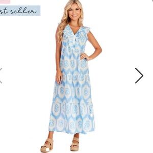 Mudpie TANYA MAXI DRESS Blue NWT size small. 1334